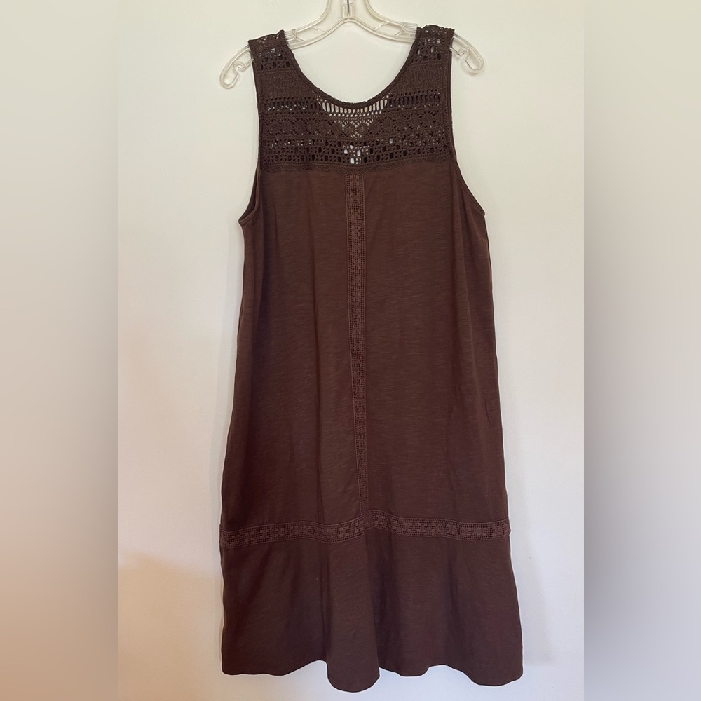 J. Jill Sleeveless Brown Dress Pockets Cotton XL Classic Comfort everyday wear
